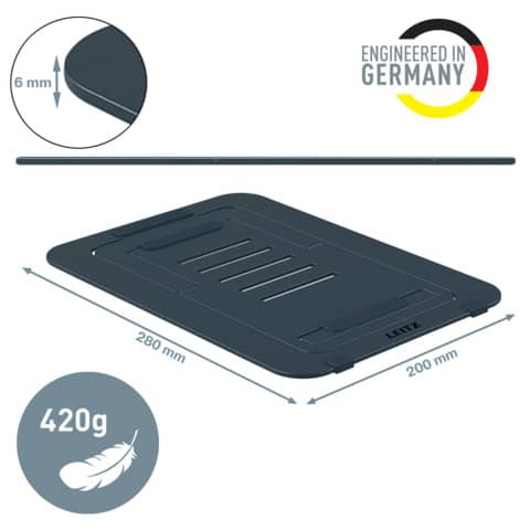 Supporto per laptop regolabile ultrapiatto in alluminio Leitz Ergo grigio scuro - 300x10x210 mm - 63460089
